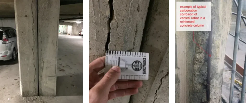 Carbonation in concrete in parking structures. This is a factor that can lead to parking structures collapse